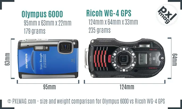 Olympus 6000 vs Ricoh WG-4 GPS size comparison