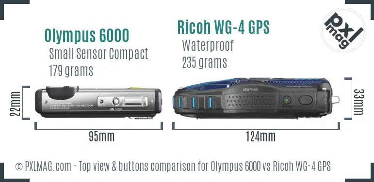 Olympus 6000 vs Ricoh WG-4 GPS top view buttons comparison