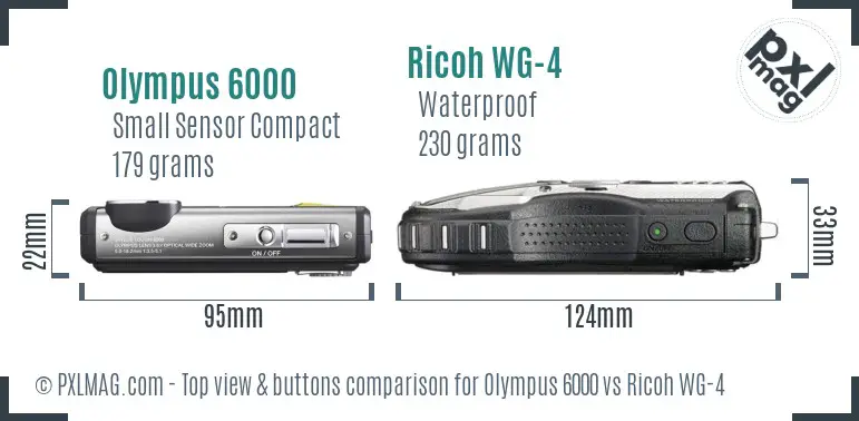 Olympus 6000 vs Ricoh WG-4 top view buttons comparison