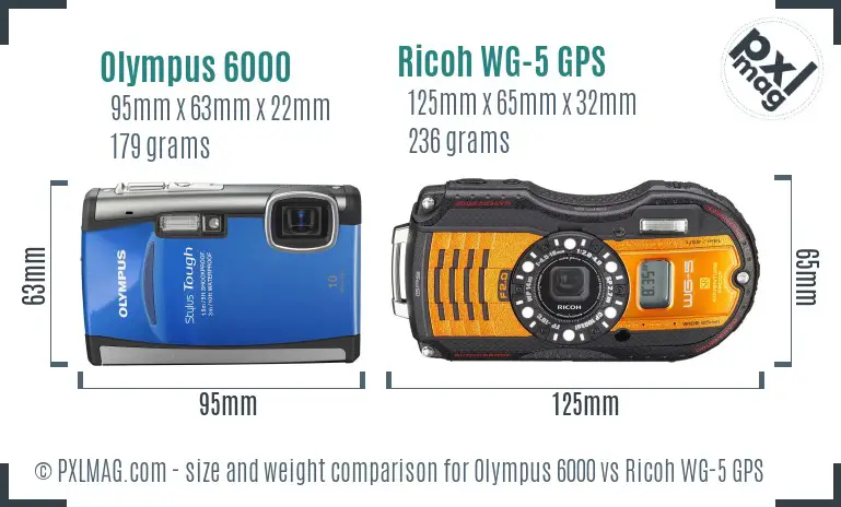 Olympus 6000 vs Ricoh WG-5 GPS size comparison