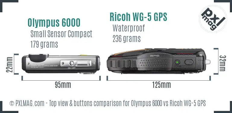 Olympus 6000 vs Ricoh WG-5 GPS top view buttons comparison