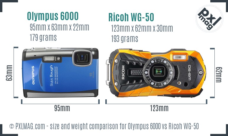 Olympus 6000 vs Ricoh WG-50 size comparison Olympus 6000 vs Ricoh WG-50 size comparison