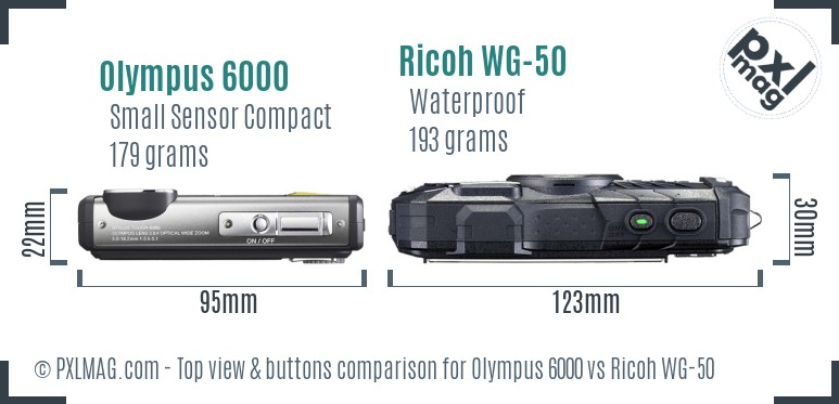 Olympus 6000 vs Ricoh WG-50 top view buttons comparison