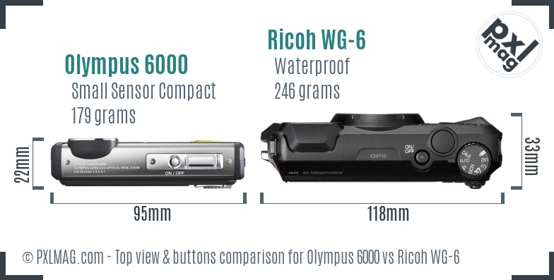 Olympus 6000 vs Ricoh WG-6 top view buttons comparison