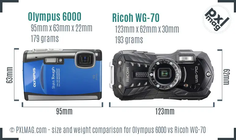 Olympus 6000 vs Ricoh WG-70 size comparison