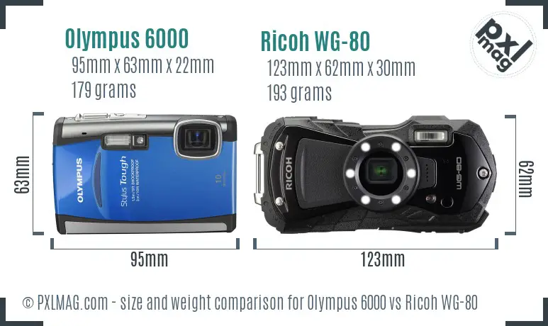Olympus 6000 vs Ricoh WG-80 size comparison
