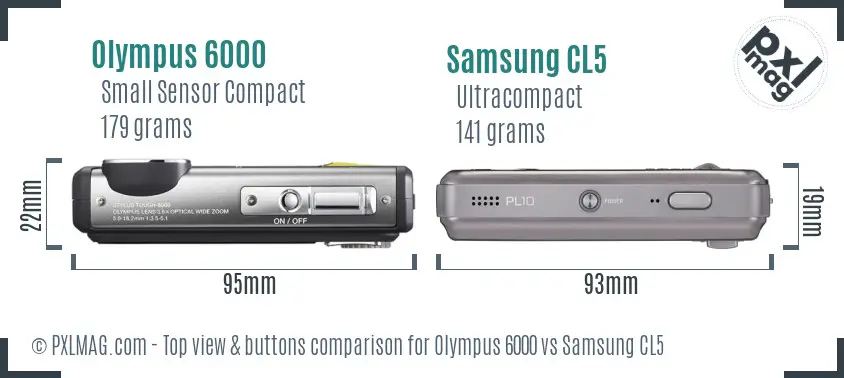 Olympus 6000 vs Samsung CL5 top view buttons comparison Olympus 6000 vs Samsung CL5 top view buttons comparison
