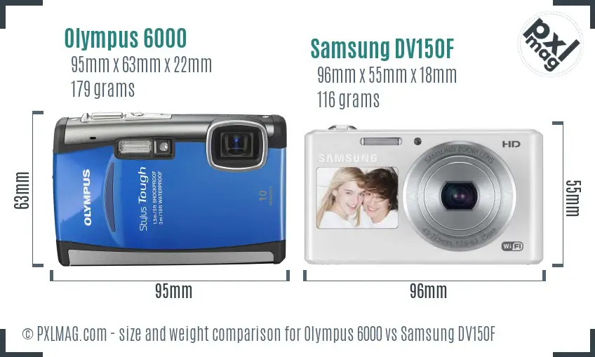 Olympus 6000 vs Samsung DV150F size comparison