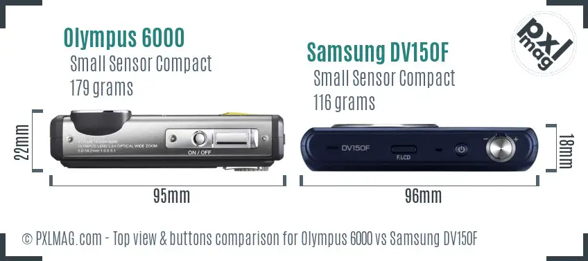 Olympus 6000 vs Samsung DV150F top view buttons comparison