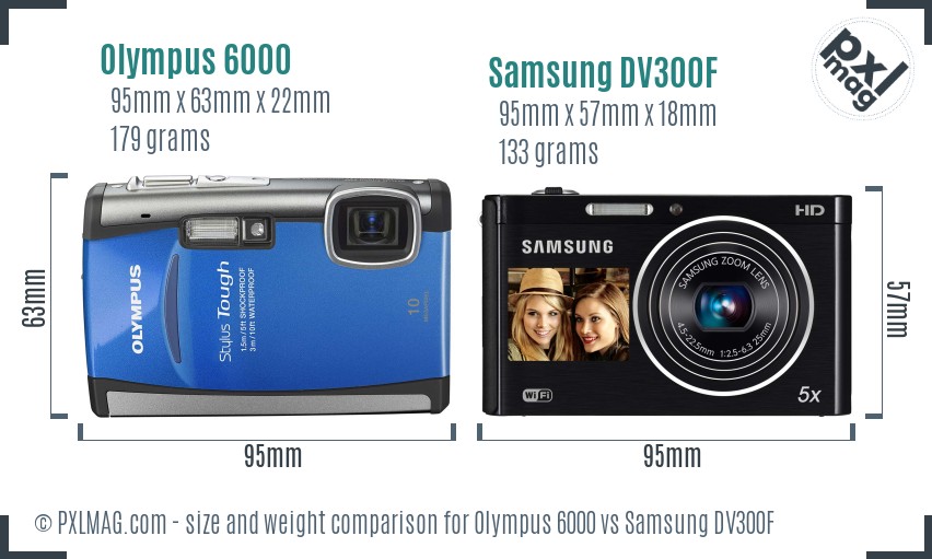 Olympus 6000 vs Samsung DV300F size comparison