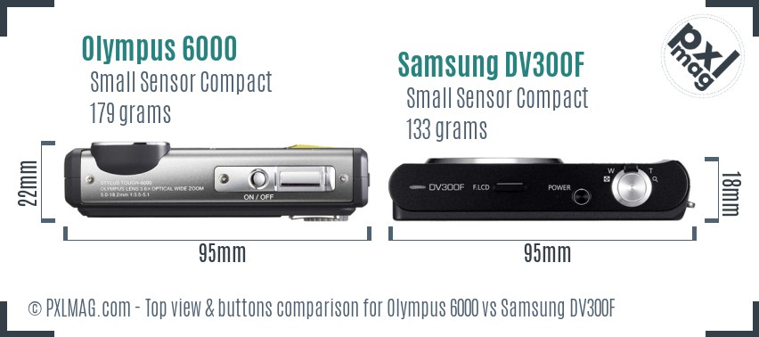 Olympus 6000 vs Samsung DV300F top view buttons comparison