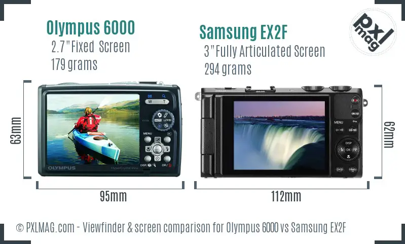 Olympus 6000 vs Samsung EX2F Screen and Viewfinder comparison