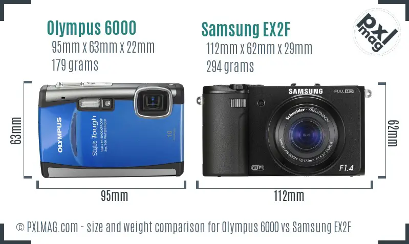 Olympus 6000 vs Samsung EX2F size comparison
