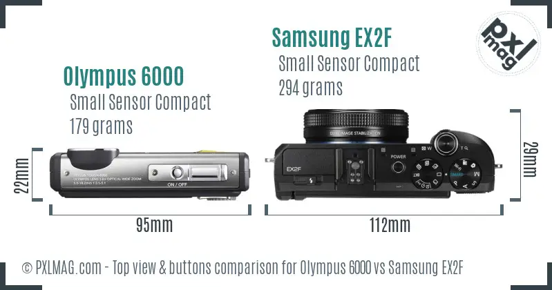 Olympus 6000 vs Samsung EX2F top view buttons comparison