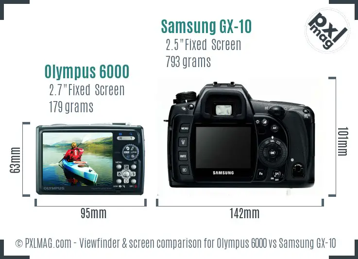 Olympus 6000 vs Samsung GX-10 Screen and Viewfinder comparison