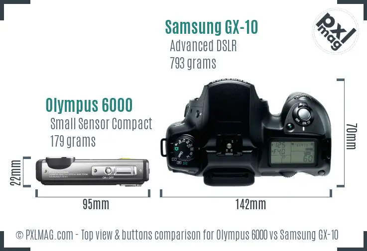 Olympus 6000 vs Samsung GX-10 top view buttons comparison