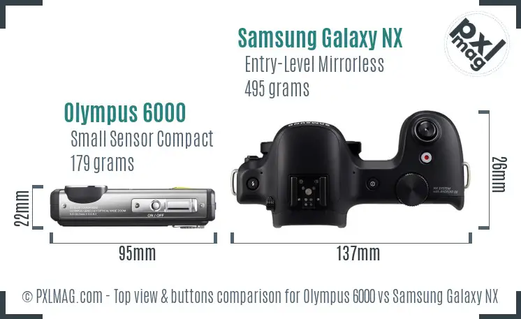 Olympus 6000 vs Samsung Galaxy NX top view buttons comparison Olympus 6000 vs Samsung Galaxy NX top view buttons comparison