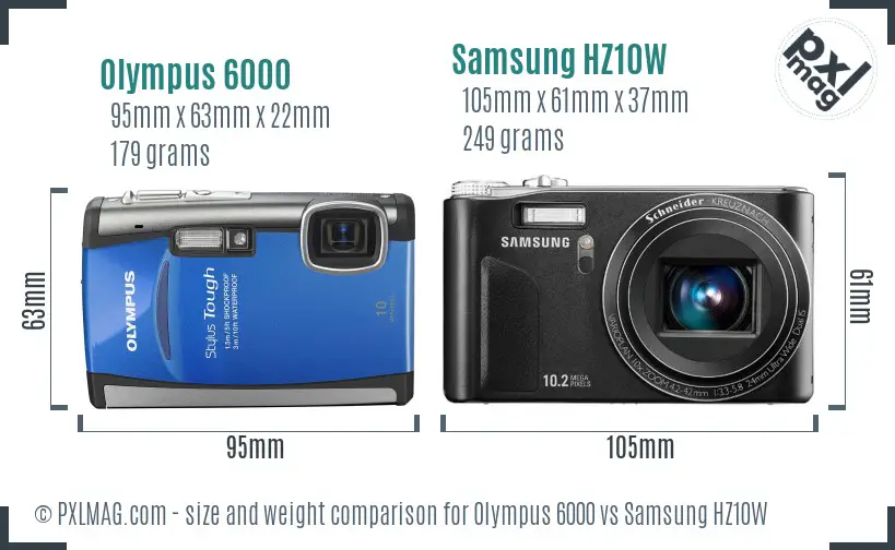 Olympus 6000 vs Samsung HZ10W size comparison