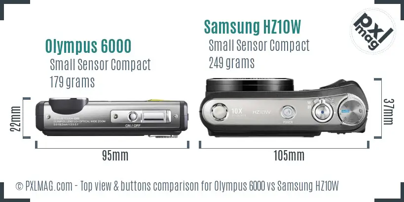 Olympus 6000 vs Samsung HZ10W top view buttons comparison