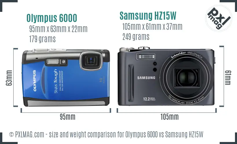 Olympus 6000 vs Samsung HZ15W size comparison