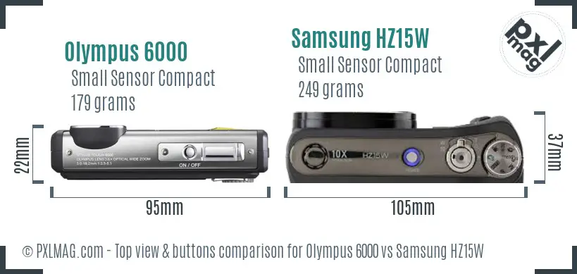 Olympus 6000 vs Samsung HZ15W top view buttons comparison