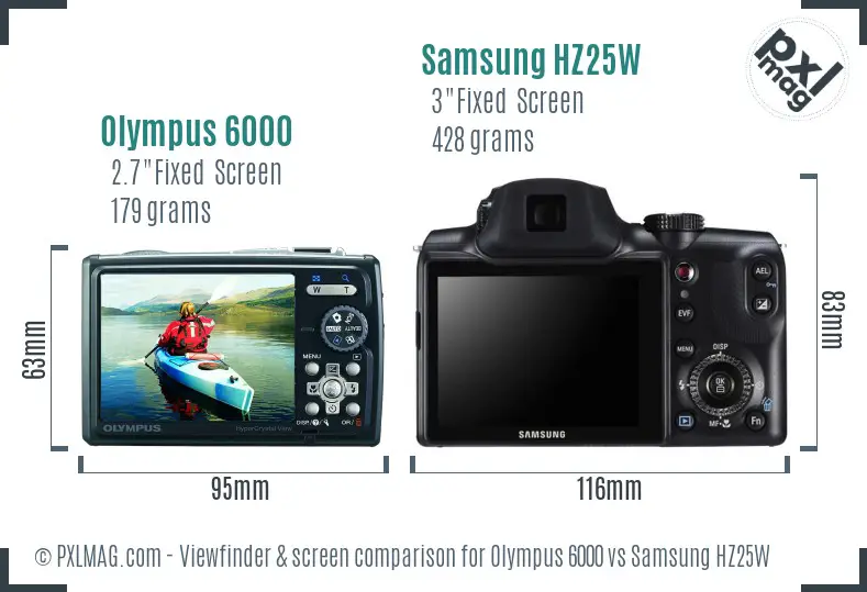 Olympus 6000 vs Samsung HZ25W Screen and Viewfinder comparison