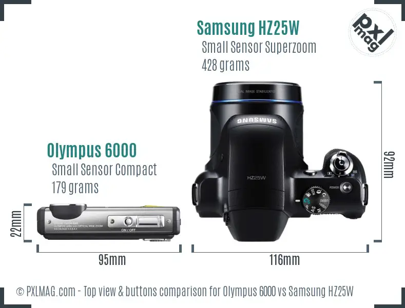 Olympus 6000 vs Samsung HZ25W top view buttons comparison