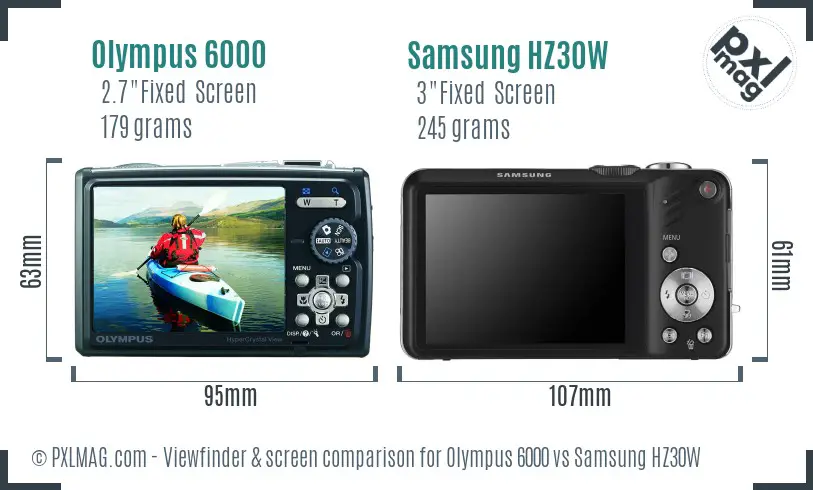 Olympus 6000 vs Samsung HZ30W Screen and Viewfinder comparison