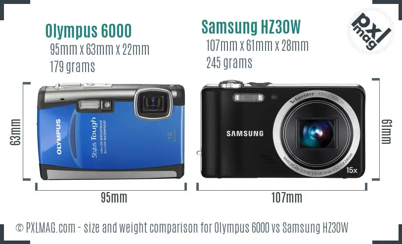 Olympus 6000 vs Samsung HZ30W size comparison