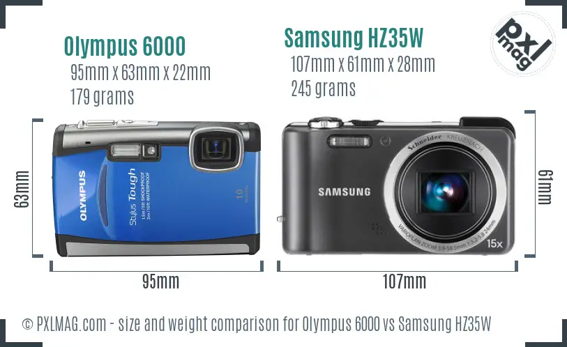 Olympus 6000 vs Samsung HZ35W size comparison