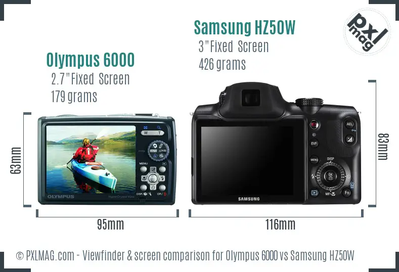 Olympus 6000 vs Samsung HZ50W Screen and Viewfinder comparison
