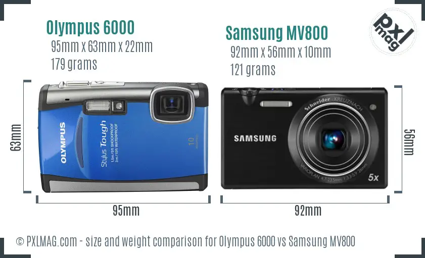 Olympus 6000 vs Samsung MV800 size comparison