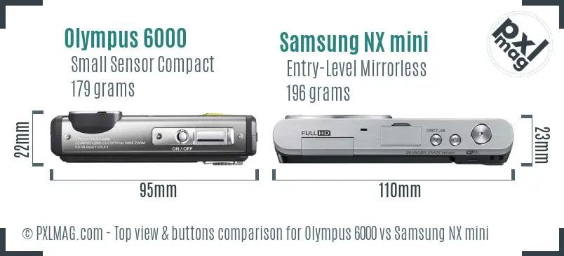 Olympus 6000 vs Samsung NX mini top view buttons comparison