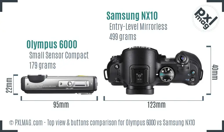 Olympus 6000 vs Samsung NX10 top view buttons comparison