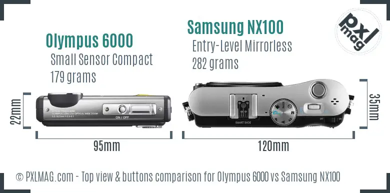 Olympus 6000 vs Samsung NX100 top view buttons comparison