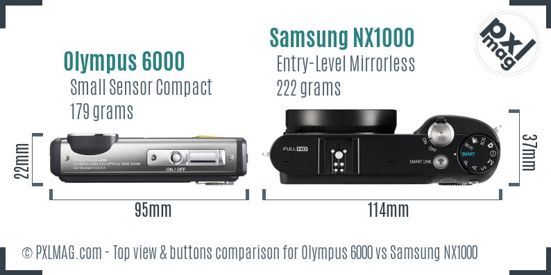 Olympus 6000 vs Samsung NX1000 top view buttons comparison