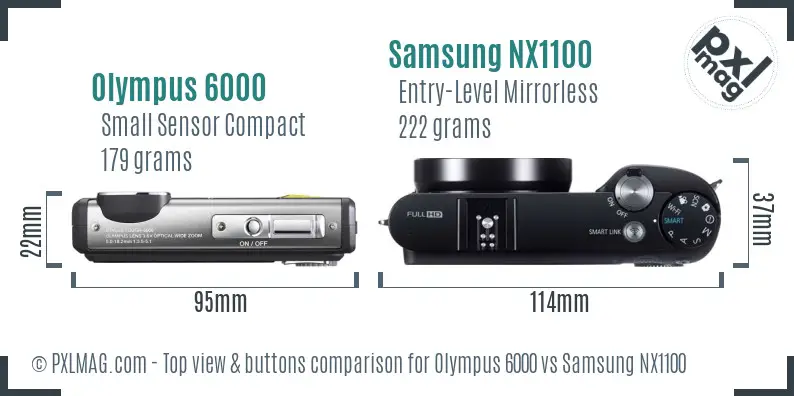 Olympus 6000 vs Samsung NX1100 top view buttons comparison