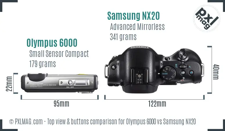 Olympus 6000 vs Samsung NX20 top view buttons comparison