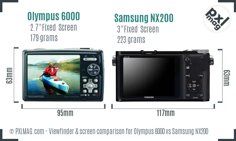 Olympus 6000 vs Samsung NX200 Screen and Viewfinder comparison