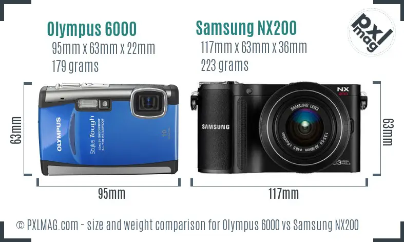 Olympus 6000 vs Samsung NX200 size comparison