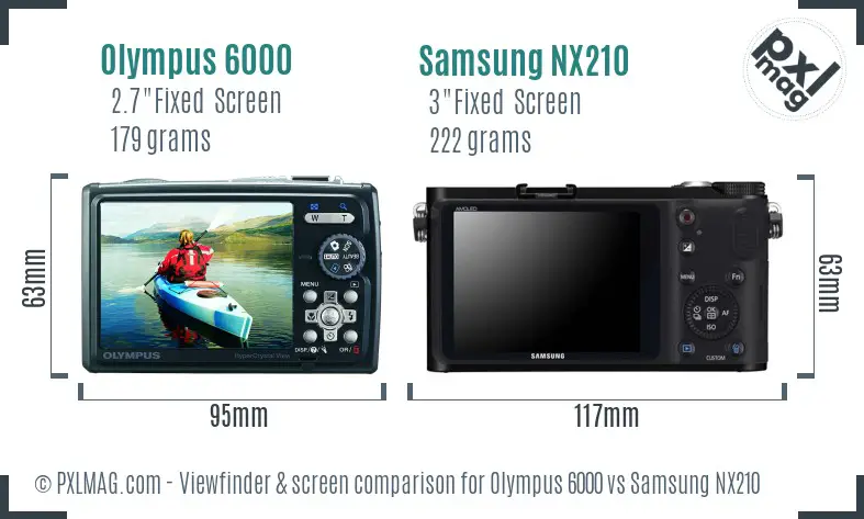 Olympus 6000 vs Samsung NX210 Screen and Viewfinder comparison