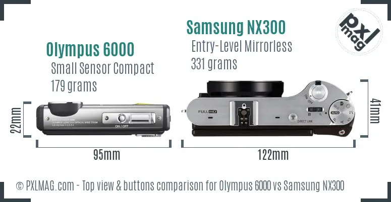 Olympus 6000 vs Samsung NX300 top view buttons comparison Olympus 6000 vs Samsung NX300 top view buttons comparison