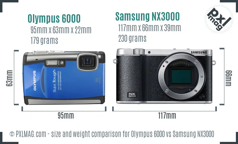 Olympus 6000 vs Samsung NX3000 size comparison