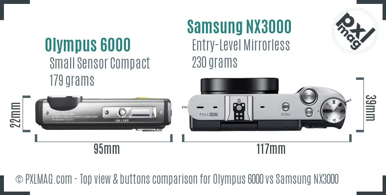 Olympus 6000 vs Samsung NX3000 top view buttons comparison