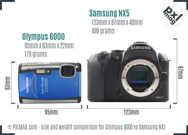 Olympus 6000 vs Samsung NX5 size comparison