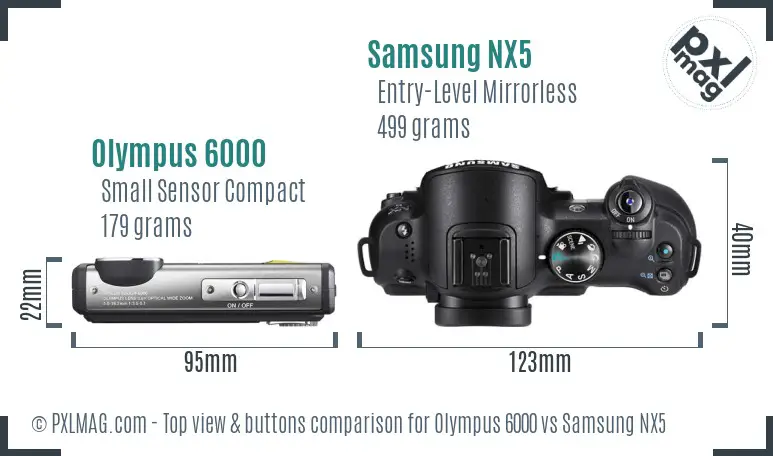 Olympus 6000 vs Samsung NX5 top view buttons comparison