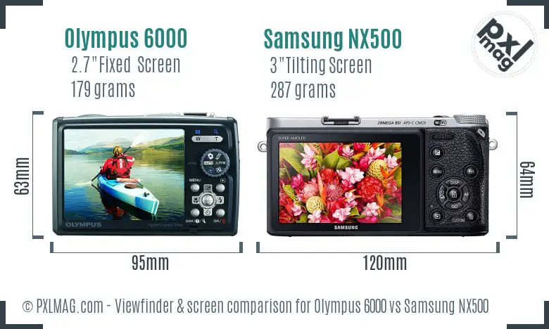 Olympus 6000 vs Samsung NX500 Screen and Viewfinder comparison