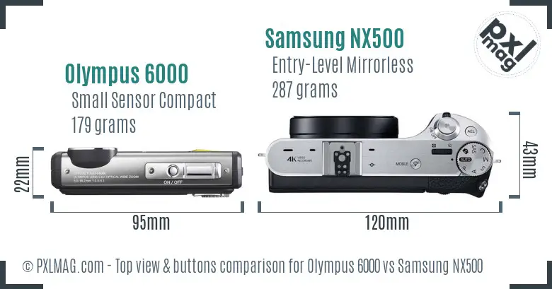 Olympus 6000 vs Samsung NX500 top view buttons comparison