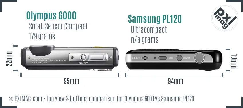 Olympus 6000 vs Samsung PL120 top view buttons comparison Olympus 6000 vs Samsung PL120 top view buttons comparison