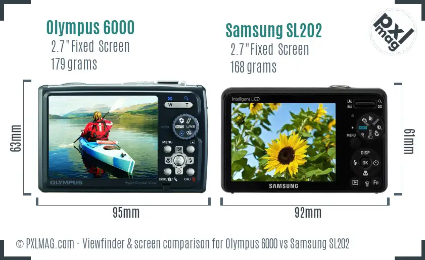 Olympus 6000 vs Samsung SL202 Screen and Viewfinder comparison